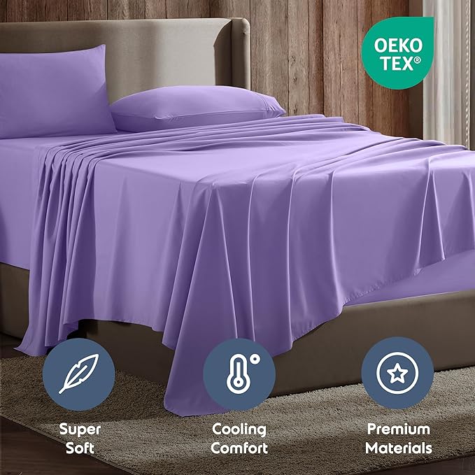 Nestl California King Sheet Set - 1800 Ultra-Soft Microfiber Cal King Bed Sheets - Double Brushed - Deep Pockets - Easy Fit - 4 Piece Set - Bed Sheets (California King, Lavender)