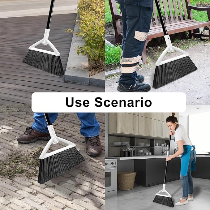3 Pack Outdoor Indoor Broom, Brooms for Sweeeping Indoor, Heavy-Duty Kitchen Broom with Long Pole, Angle Broom White for Garages Restaurant Courtyard Office Slidewalk Lobby Sweep Dust