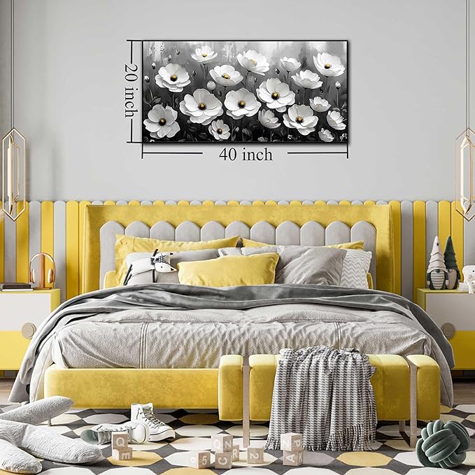 Black and White Flower Canvas Wall Art With Black Wood Frames Large Modern Canvas Prints Framed Wall Art for Living Room Bedroom Home Office Size 20x40