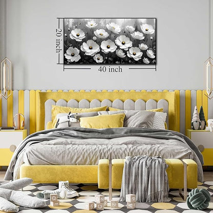Black and White Flower Canvas Wall Art With Black Wood Frames Large Modern Canvas Prints Framed Wall Art for Living Room Bedroom Home Office Size 20x40
