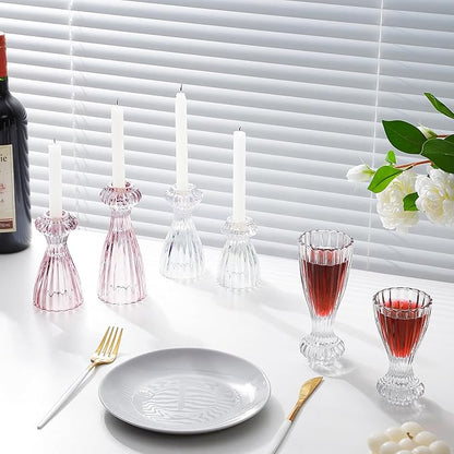 Lysenn Glass Candle Stick Holder Set of 6 – Premium Taper Candle Holders for Romantic Ambiance - Candle Sticks Holder Decor for Special Occasions - Clear