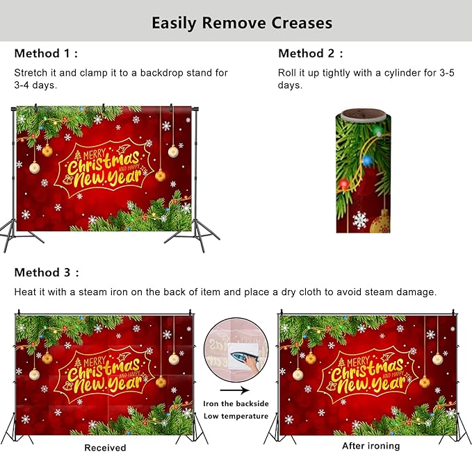 YongFoto Merry Christmas Backdrop 12x8ft Snowflakes Christmas Tree Red Green Photography Background Happy New Year Xmas Eve Family Party Banner Room Decorations Photoshoot Wallpaper Photo Booth