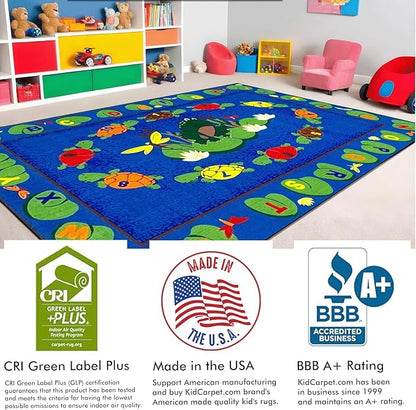 Turtle Circle Time Preschool Rug, 7'6" x 12' Rectangle, Educational Classroom Rug, Kids Learning Play Mat | Area Rug for Bedroom or Playroom