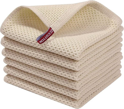 BALCONY & FALCON Waffle Weave Dish Towel Kitchen Towel Hand Dish Rags Great for Household Cooking Cleaning Kerchief,12x12inches,Set of 6 Beige