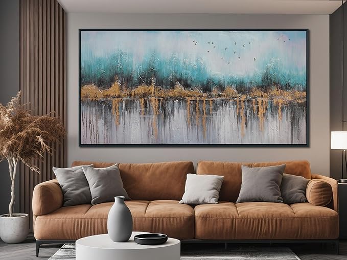 Ardemy Teal Abstract Canvas Wall Art for Living Room, Bedroom Wall Decor above Bed, Textured Picture Artwork Painting Wall Art for Men Home Office, Black Framed Extra Large 58"x29"