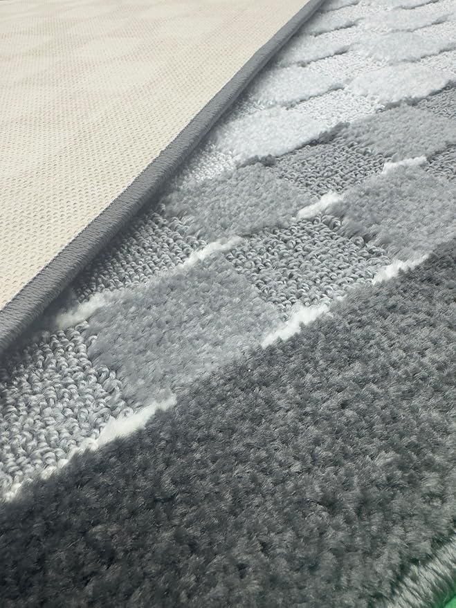 16 ft Non Slip Washable Carpet Runner Rug with Rubber Backing, Custom Floor Mat for Kitchen Hallway Stairs Bedroom Bathroom Entry, Checkered Anthracite Grey, Your Choice of Length, 26 Inch X 16 feet
