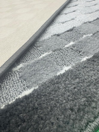16 ft Non Slip Washable Carpet Runner Rug with Rubber Backing, Custom Floor Mat for Kitchen Hallway Stairs Bedroom Bathroom Entry, Checkered Anthracite Grey, Your Choice of Length, 26 Inch X 16 feet