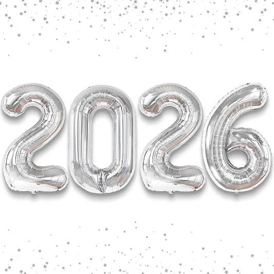 Katchon, Giant Silver 2026 Balloons - 42 Inch | New Year Balloons | 2026 Balloon Numbers | Silver Balloon for New Years Decorations 2026 | NYE Decorations | New Years Eve Party Supplies 2026