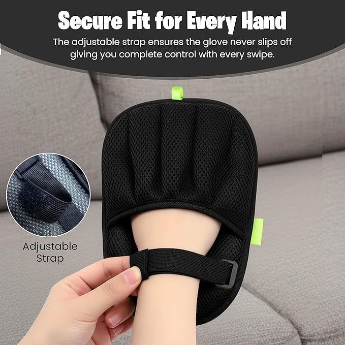 Pet Hair Removal Glove With Secure Velcro Strap. Larger, Thicker Five-Finger Electrostatic Hand Mitt, Lint Remover, Couch, Carpet, Car Seat - Includes 2-Pack Laundry Hair Remover Balls. Cats, Dogs