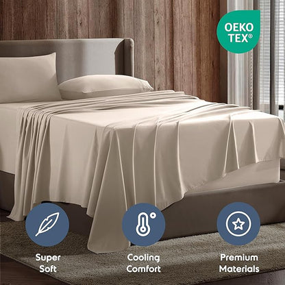 Nestl Queen Sheet Set - Luxury 1800 Ultra-Soft Microfiber Bed Sheets - Double Brushed - Deep Pockets - Easy Fit - 4 Piece Set - Bedding Sheets & Pillowcases (Queen, Beige Cream)