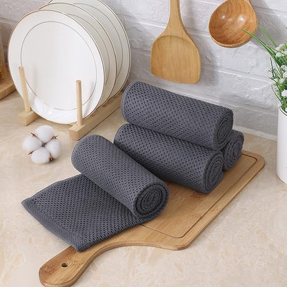 Kitinjoy 100% Cotton Waffle Weave Kitchen Towels, 6-Pack Super Soft and Absorbent Dish Towels for Drying Dishes, Kitchen Hand Towels, 13 in x 28 in, Dark Grey