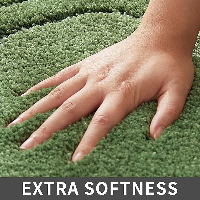 COSY HOMEER Extra Thick Bath Rugs Sets for Bathroom - Anti-Slip Bath Linen Sets Mats Soft 100% Strong Polyester Living Room Bedroom Water Absorbent(Green,20x32+24x48 -Inches)