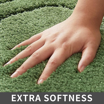 COSY HOMEER Extra Thick Bath Rugs Sets for Bathroom - Anti-Slip Bath Linen Sets Mats Soft 100% Strong Polyester Living Room Bedroom Water Absorbent(Green,20x32+24x48 -Inches)