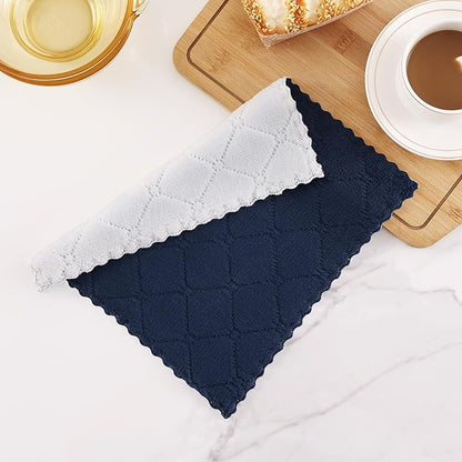 Homaxy 12 Pack Kitchen Cloths Dish Towels (10" x 10", Navy Blue & White), Super Soft and Absorbent Dish Cloths, Coral Velvet Microfiber Cleaning Cloth, Nonstick Oil Fast Dry Dishcloths