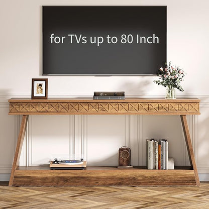 Tribesigns Farmhouse Console Table, 70.9-Inch Extra Long Entryway Table with Storage, 2-Tier Narrow Sofa Table Behind Couch, Wooden Accent Table for Living Room, Hallway, Foyer, Rustic Brown