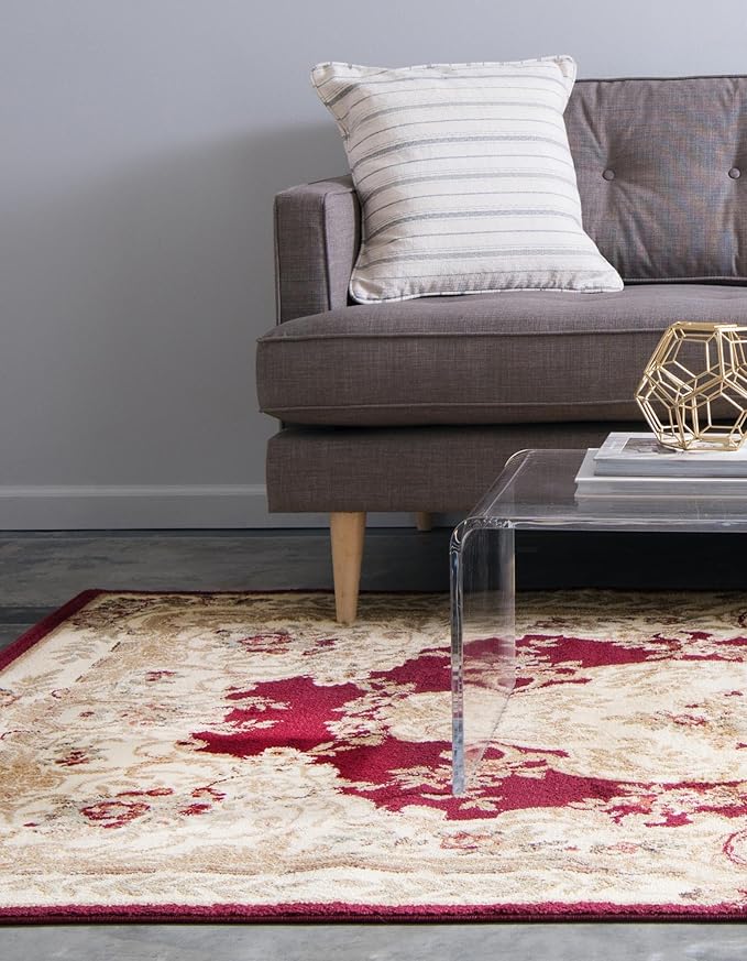 Rugs.com Chateau Collection Rug – 5x8 Red Medium-Pile Rug Perfect for Bedrooms, Dining Rooms, Living Rooms