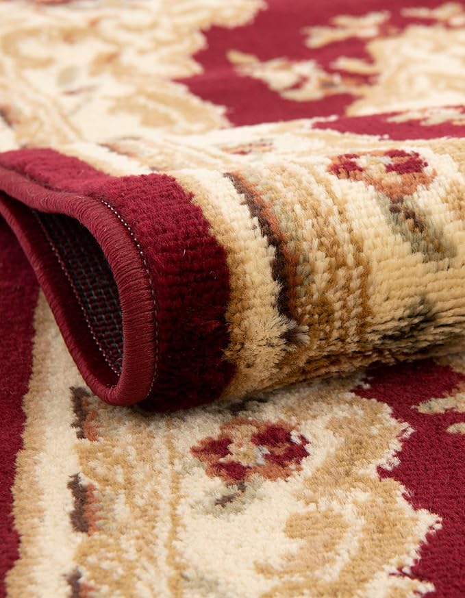 Rugs.com Chateau Collection Rug – 6 Ft Round Red Medium-Pile Rug Perfect for Kitchens, Dining Rooms
