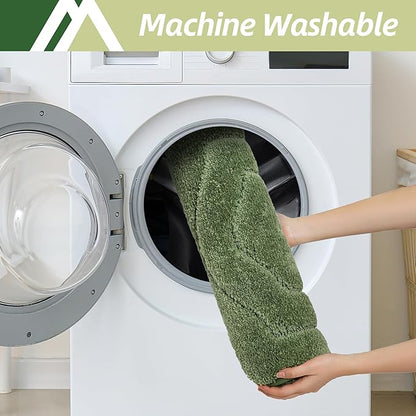 COSY HOMEER Bathroom Rugs Mat 24”x60” Absorbent Non-Slip Bath Mat, Plush Shaggy Bathroom Runner, Machine Washable Large Soft Bath Mats for Bath Floor,Tub and Shower,Green