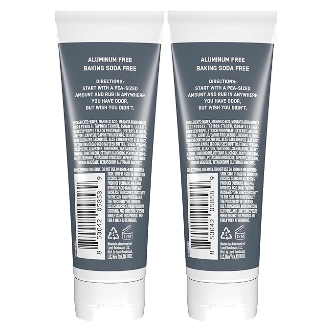 Mando Whole Body Deodorant For Men - Invisible Cream - 72 Hour Odor Control - Aluminum Free, Baking Soda Free, Skin Safe - 3 ounce (Pack of 2) - Unscented