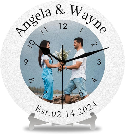 Custom Family Wall Clock with Photo Name Date, Personalized Picture Wall Clocks for Living Room Kitchen Bathroom Decor Custom Gift for Couples, Christmas Birthday Wedding Valentine Gifts