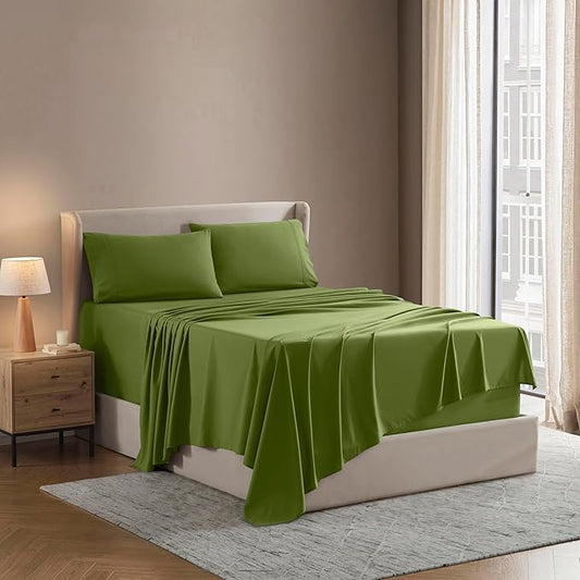 Nestl Split King Sheet Set - 1800 Ultra-Soft Microfiber Bed Sheets - Double Brushed - Deep Pockets - Easy Fit - 5 Piece Set - Bed Sheets & Pillowcases (Split King Size, Calla Green)