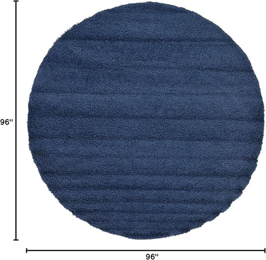 Unique Loom Solid Shag Collection Area Rug (8' Round Sapphire Blue/Navy Blue)