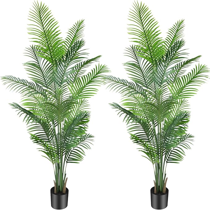 AnTing Artificial Areca Palm Plant Faux Tropical Tree 6FT, Fake Palm Tree Indoor Decor with 15Trunks for Home Office Garden Hotel Decor Gift（2pack）