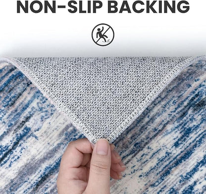 3x5 Modern Abstract Area Rug for Entryway, Navy Blue Gray Neutral Multi Super Soft Washable Rug with Non-Slip, Low-Pile Door Mat Indoor for Living Room Bedroom, Carpet with Non-Shedding