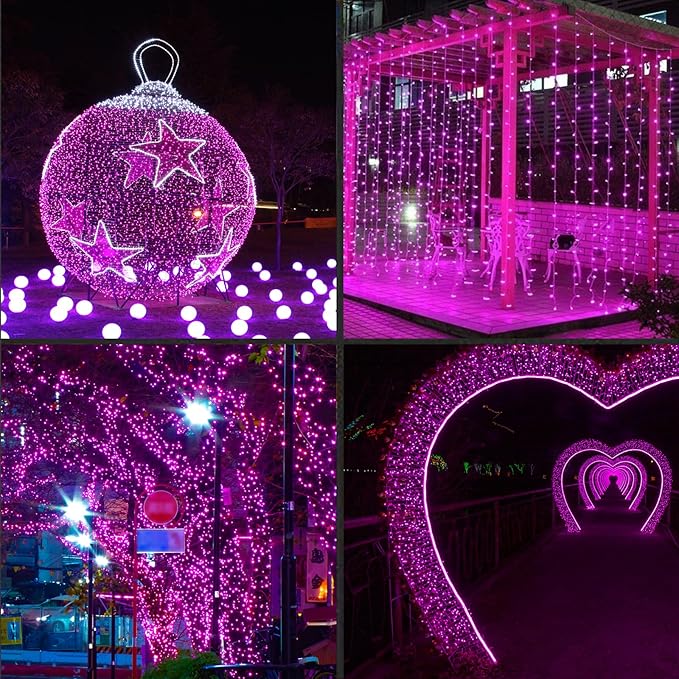 1200LED (24pk of 50L) String Lights, LED Christmas Lights, 6" SPACING,Green Wire, Pink