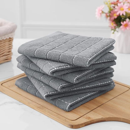 Homaxy 100% Cotton Terry Kitchen Dish Cloths, Ultra Soft and Absorbent Dish Towels for Kitchen, Suitable for Drying and Washing Dishes, 12 Pack, 12 x 12 Inches, Grey