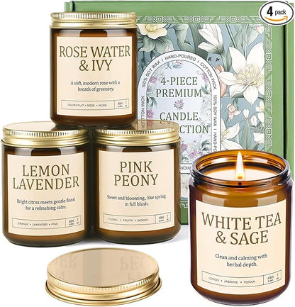 4 Pack Scented Candles for Women: 28oz Natural Soy Candles for Home Scented, Up to 200H Burning, Aromatherapy Candle Set, Jar Candle Gift Set for Bath Meditation, Birthday Christmas Gifts, Home Decor