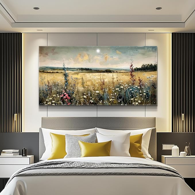 KELIYUAN Wall Art Canvas Retro Flower Picture Wall Decor For Living Room Restaurant Natural Landscape Painting Grass Flower Printed Artwork For Bedroom Farmhouse Office Home Decoration 20"X40"