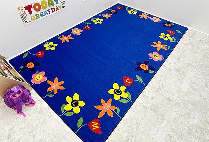 Alphabet Garden School Rug, 7'6" x 12" Rectangle | ABC Educational Learning Rug for Children's Classroom Playroom Multicolored Nursery Area Rug for Kids