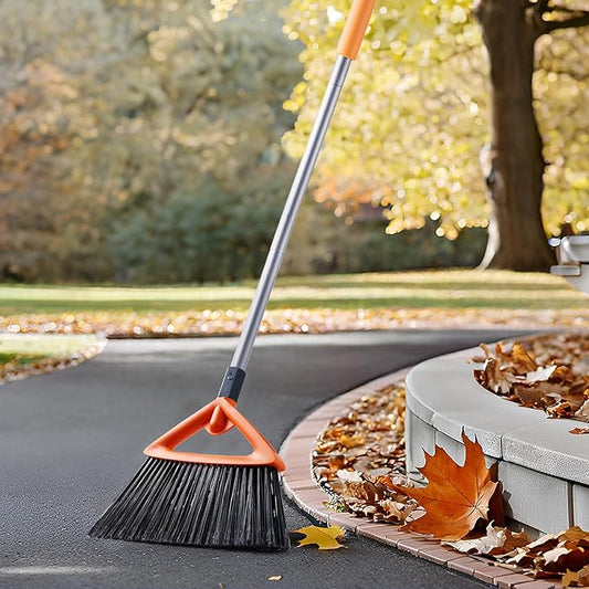 Outdoor Brooms for Sweeping Patio, Commercial Grade Heavy Duty Broom with Stiff Bristle for Sweeping Garage,Deck,Kitchen,Straw, Outside Broom for Cleaning Pet Hair,Weeds,Leaves,Grey