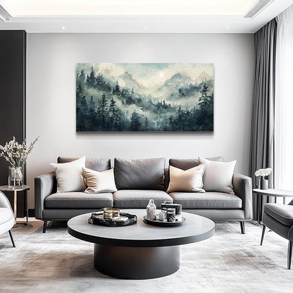 KELIYUAN Misty Forest Landscape Painting Wall Art Painting Modern Canvas Print Natural Landscape Art Pictures Living Room Dining Room Wall Decor Bedroom Office Home Decoration Aesthetics 20x40 In