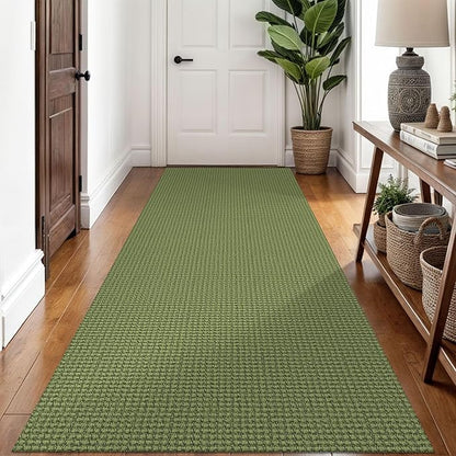 Braided Runner Rug 3x8 Ft Washable Runners for Hallways Non Slip Rubber Backed Kitchen Runners Cotton Entryway Runner Indoor, Woven Floor Carpet for Hall Kitchen Bedroom, Green