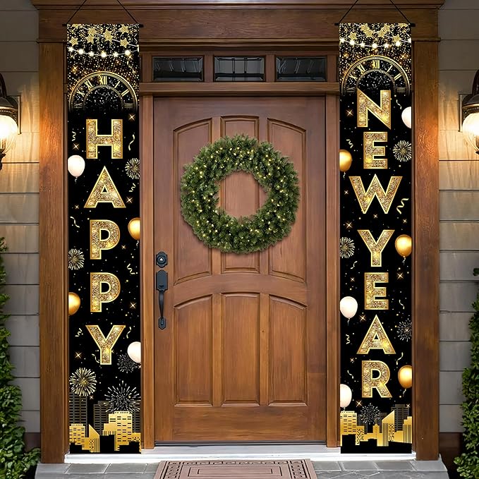 KatchOn, XtraLarge Happy New Year Banner - 72x12 Inch | New Years Decorations 2026 | New Years Eve Party Supplies 2026, Nye Decor 2026 | Door Banner for Happy New Year 2026 | Nye Decorations 2026