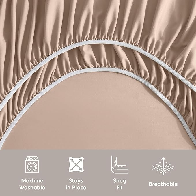 Nestl Short Queen Sheet Set - 1800 Ultra-Soft Microfiber - Double Brushed - Deep Pockets - Easy Fit - 4 Piece Set - Bed Sheets (Short Queen, Taupe)