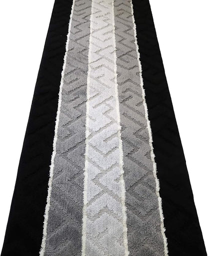 10 Ft Long Black - Grey Kitchen Hallway Runner Rug, Non-Slip Washable 26" X 10' Rubber Backed Carpet, Custom Size Floor Mat for Entryway Stairs Bedroom Bathroom