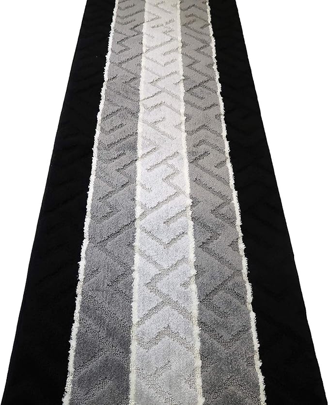 15 Ft Long Black - Grey Kitchen Hallway Runner Rug, Non-Slip Washable 26" X 15' Rubber Backed Carpet, Custom Size Floor Mat for Entryway Stairs Bedroom Bathroom