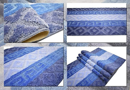 Custom Cut Hallway Runner Rug, Slip Resistant, 31 Inch Wide X Your Choice of Length, Meander Blue, 31 Inch X 29 feet