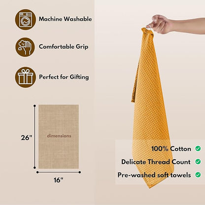 Native Fab Cotton Kitchen Towel with Hanging Loop 16x26 inches, 12-Pack, Waffle Weave Kitchen Towels for Cleaning Drying, Washcloths Soft & Absorbent Cloth Rags, Bar Towel, Dish Cloth, Mustard Yellow