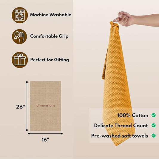 Native Fab Cotton Kitchen Towel with Hanging Loop 16x26 inches, 12-Pack, Waffle Weave Kitchen Towels for Cleaning Drying, Washcloths Soft & Absorbent Cloth Rags, Bar Towel, Dish Cloth, Mustard Yellow