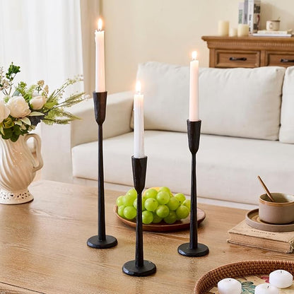 Cast Iron Taper Candle Holder Set of 3, Vintage Candlestick Holders Decorative Candle Stand, Tapered Candle Holders Tall Set for Wedding, Holiday, Home Decor, Christmas Decoration (Black)