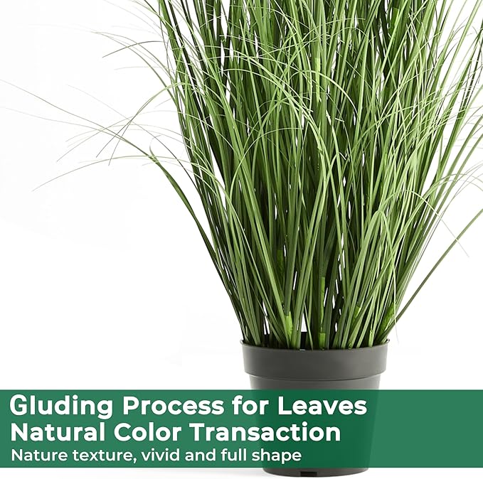 Faux 4ft 2-Pack Horsetail Reed Grass with Green Spikes, 48in Tall Indoor Outdoor Fake Grass in Pot, Home Office Decorative Artificial Plant & Greenery, Wedding Decor Bristlegrass