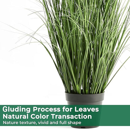 Faux 4ft 2-Pack Horsetail Reed Grass with Green Spikes, 48in Tall Indoor Outdoor Fake Grass in Pot, Home Office Decorative Artificial Plant & Greenery, Wedding Decor Bristlegrass