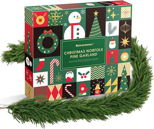 10 Ft Christmas Norfolk Pine Garland Decorations, Artificial Dense Real Touch Pine Greenery Garland for Fireplace, Mantle, Table, Indoor, Outdoor Christmas Decor