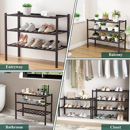 Smiry Shoe Rack, 6 Tier Small Bamboo Shoe Organizer, Stackable Free Standing Wooden Shoe Storage Shelf for Closet, Entryway, Front Door Entrance, Brown