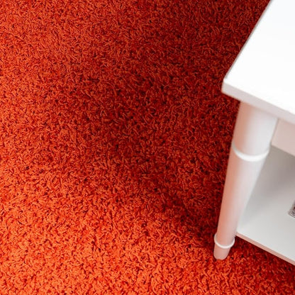 Unique Loom Solid Shag Collection Area Rug (7' 1" Round, Tiger Orange)