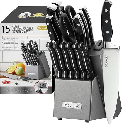 McCook® Knife Sets,German Stainless Steel Kitchen Knife Block Set with Built-in Sharpener